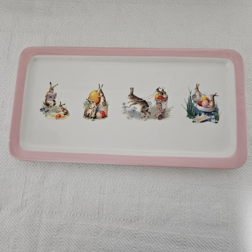 Williams Sonoma Ceramic Easter Bunny Graphic Serving Tray